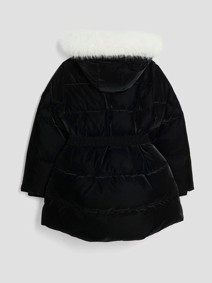 River Island Black Velour Belted Glam Puffer Coat