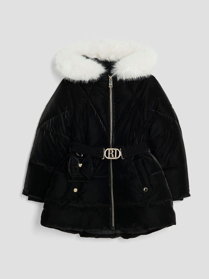 River Island Black Velour Belted Glam Puffer Coat