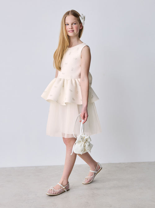 Baker by Ted Baker Cream Hotfix Scuba Mesh Double Skirted Dress image 1