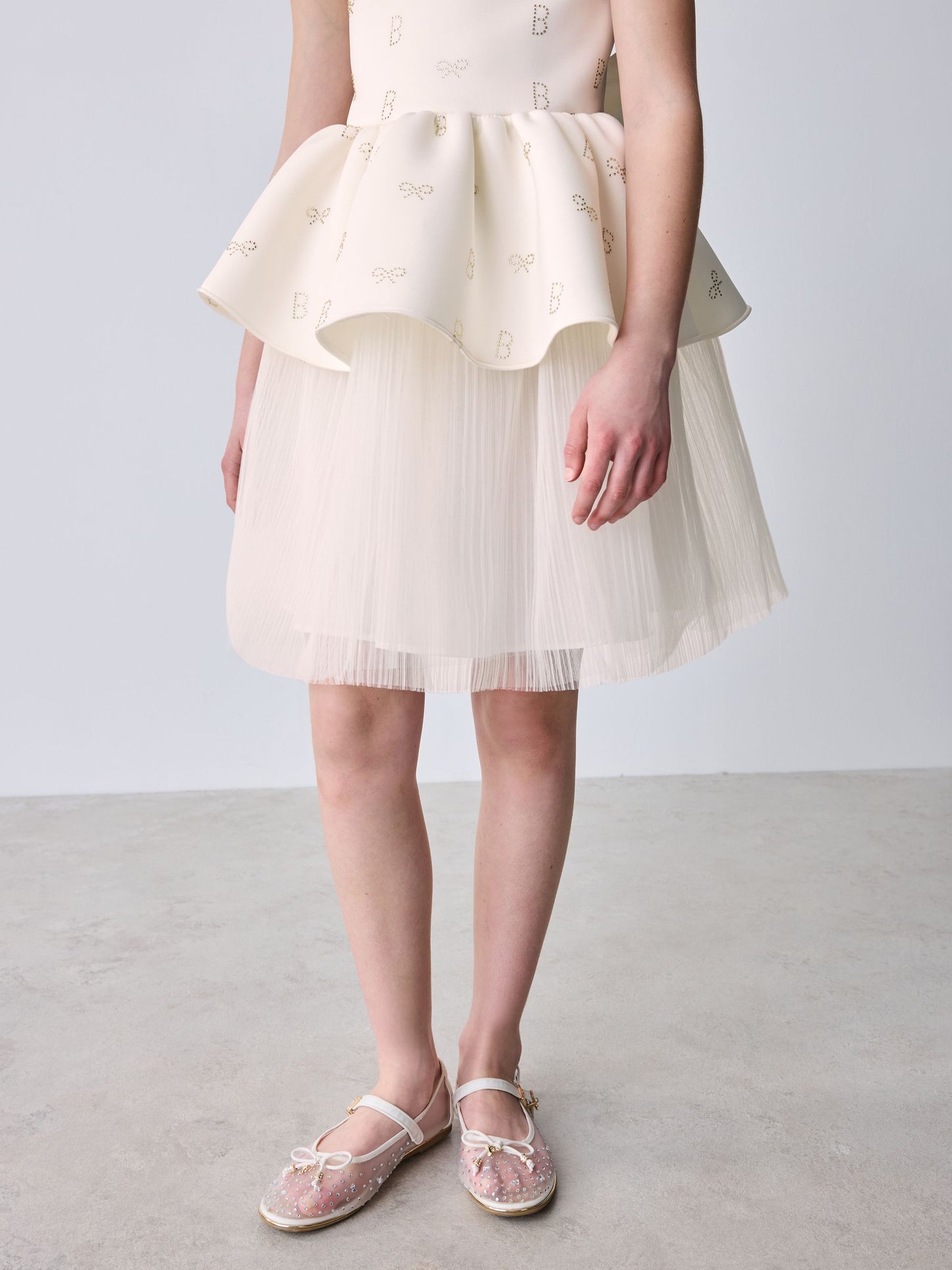 Baker by Ted Baker Cream Hotfix Scuba Mesh Double Skirted Dress image 2