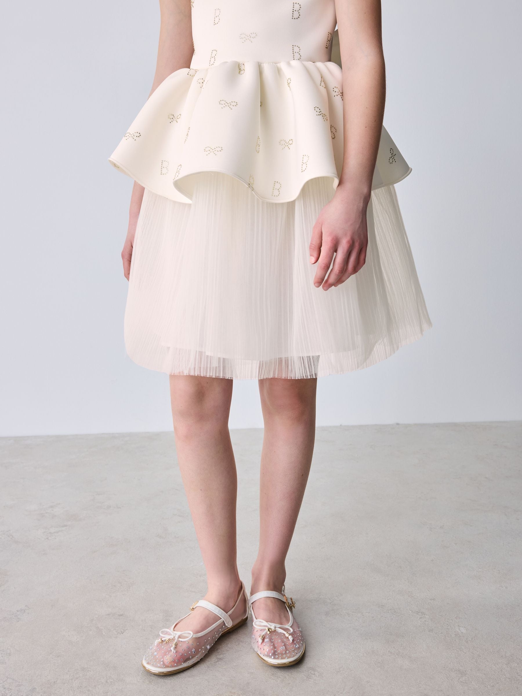 Baker by Ted Baker Cream Hotfix Scuba Mesh Double Skirted Dress image 2