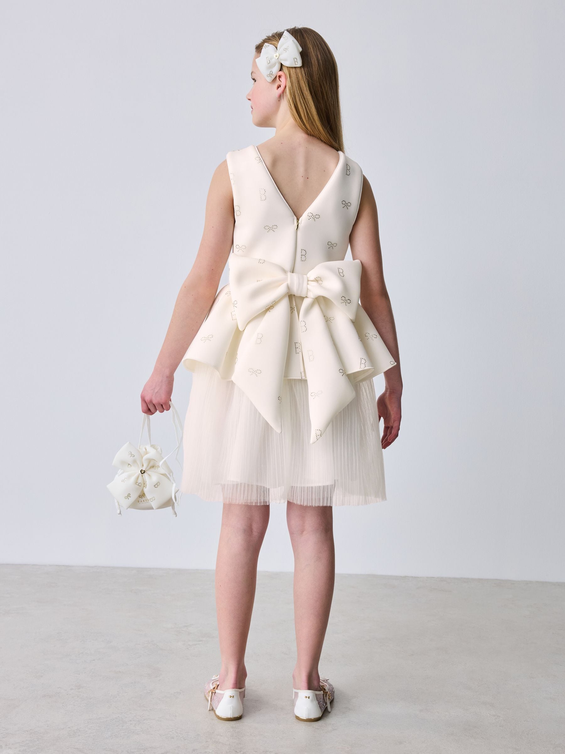 Baker by Ted Baker Cream Hotfix Scuba Mesh Double Skirted Dress image 3