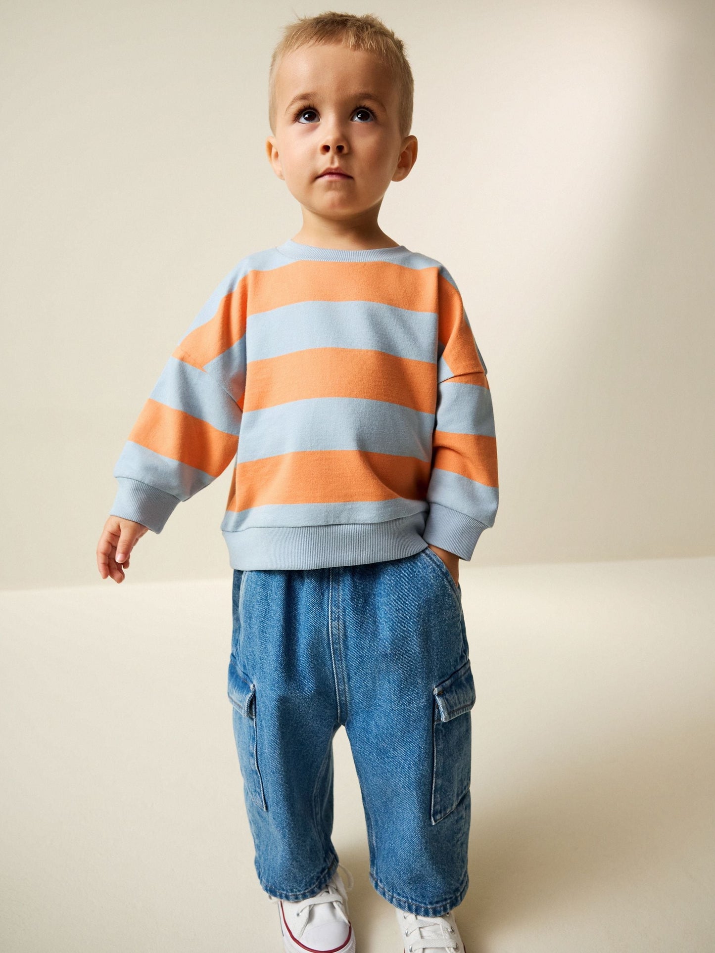 Dsiney Kidz - Orange & Blue Stripe All Over Printed Crew Neck Sweat Top (3mths-7yrs) image 2