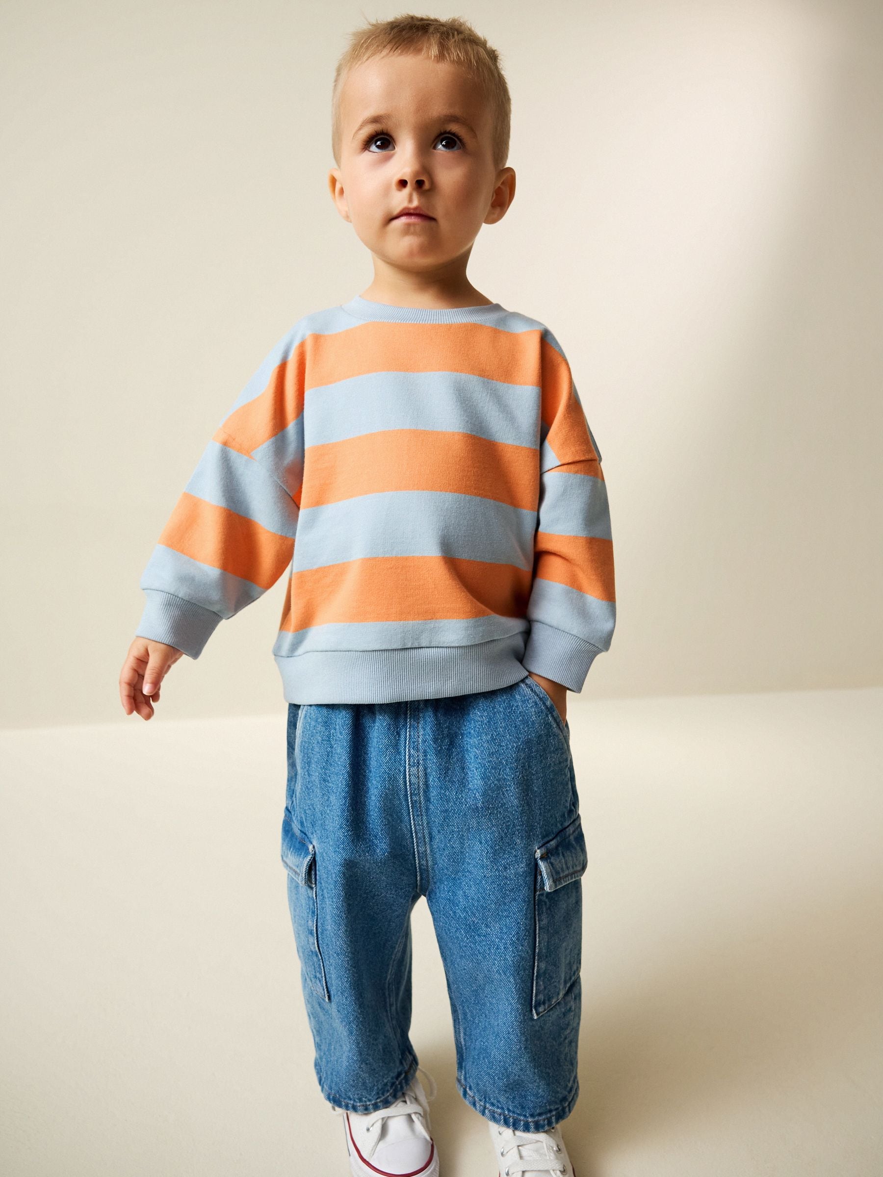 Dsiney Kidz - Orange & Blue Stripe All Over Printed Crew Neck Sweat Top (3mths-7yrs) image 2