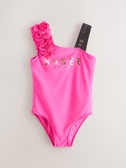 Baker by Ted Baker Fuchsia Pink 3D Floral One Shoulder Swimsuit image 1