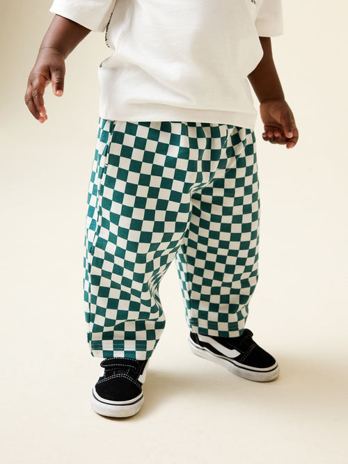 Green/White Checkerboard Single Wide Leg Jersey Joggers (3mths-7yrs) image 1