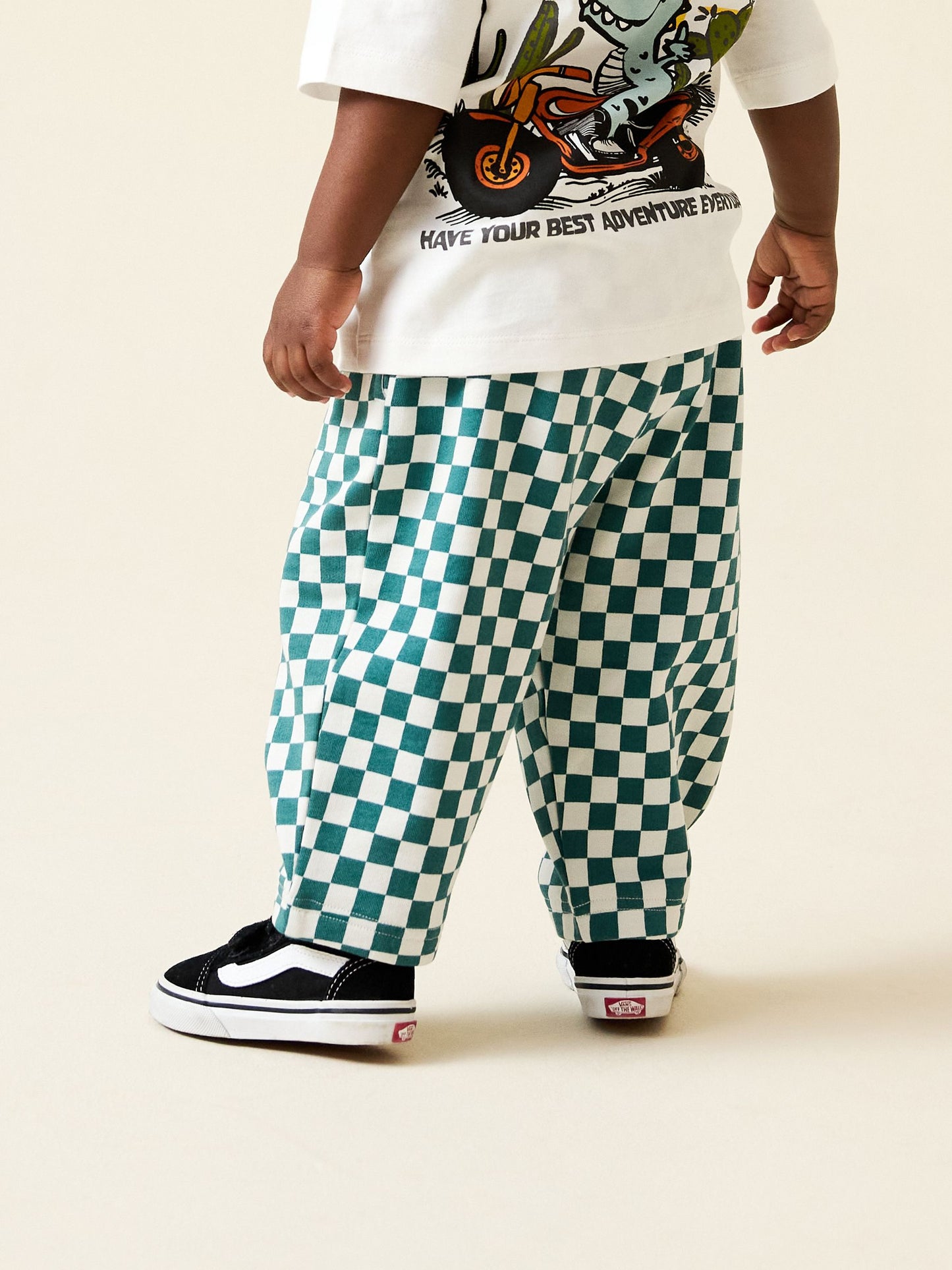 Green/White Checkerboard Single Wide Leg Jersey Joggers (3mths-7yrs) image 2