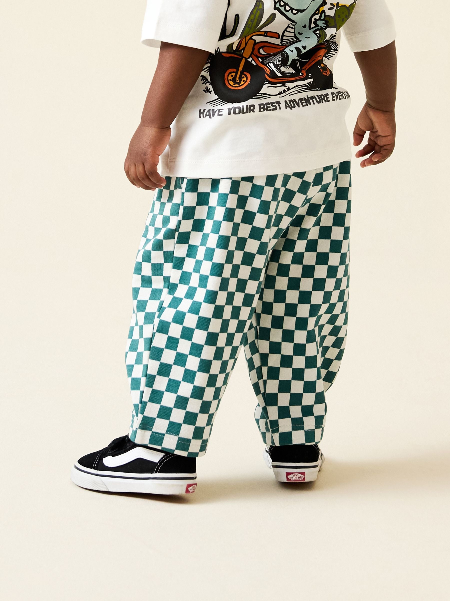 Green/White Checkerboard Single Wide Leg Jersey Joggers (3mths-7yrs) image 2