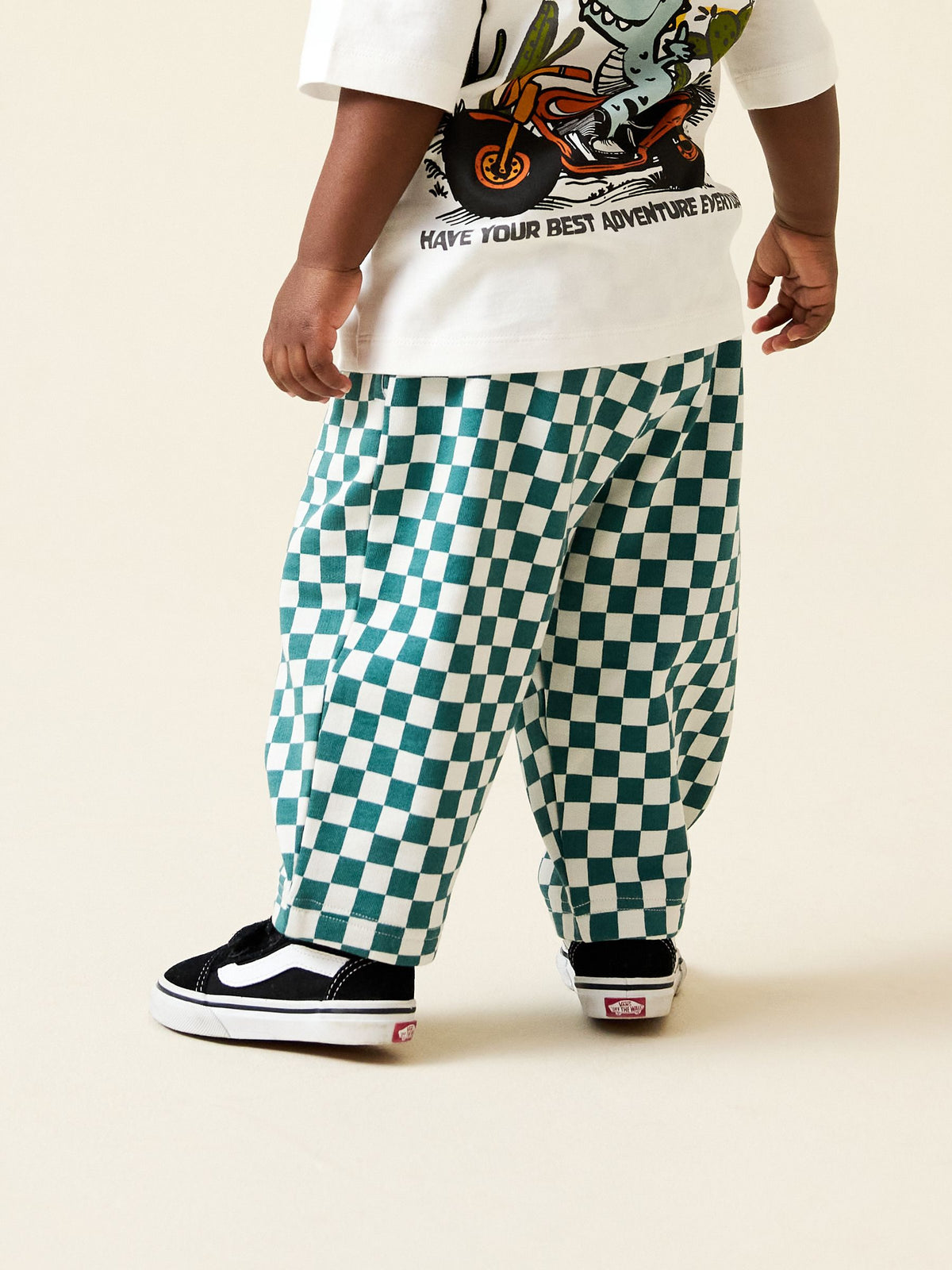 Dsiney Kidz - Green/White Checkerboard Single Wide Leg Jersey Joggers (3mths-7yrs) image 2