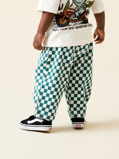 Green/White Checkerboard Single Wide Leg Jersey Joggers (3mths-7yrs) image 2