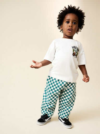 Green/White Checkerboard Single Wide Leg Jersey Joggers (3mths-7yrs) image 3