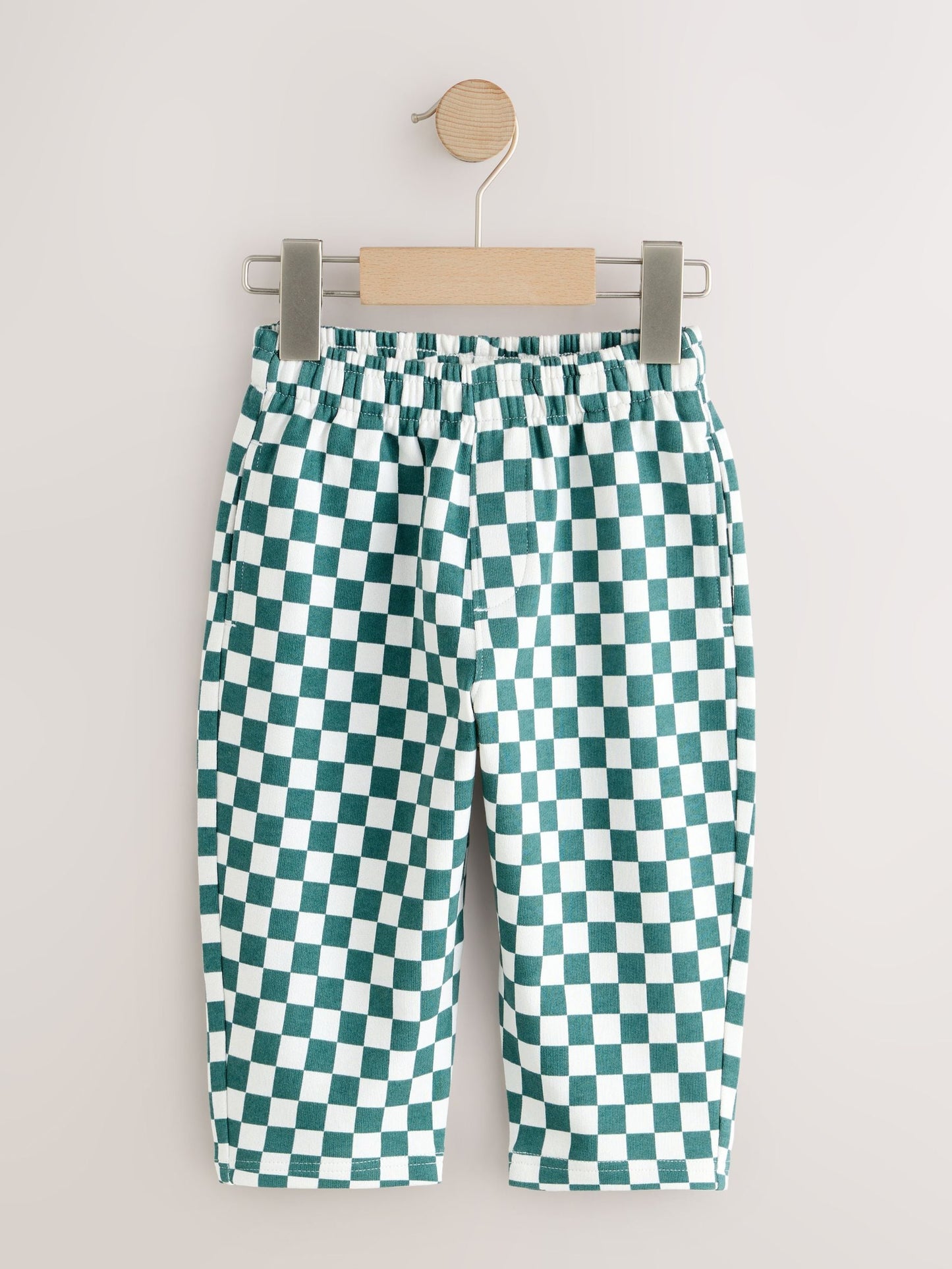Green/White Checkerboard Single Wide Leg Jersey Joggers (3mths-7yrs) image 4