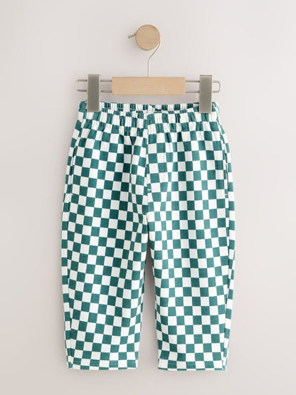Green/White Checkerboard Single Wide Leg Jersey Joggers (3mths-7yrs) image 4