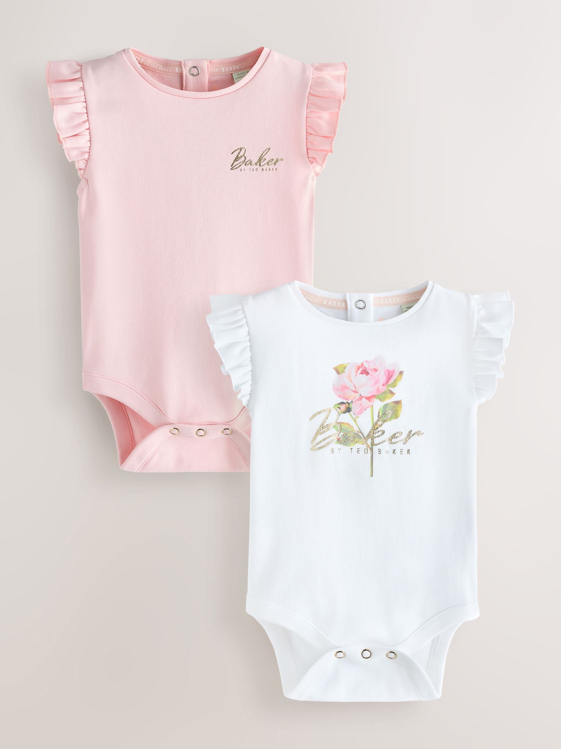 Baker by Ted Baker 2 Pack White/Pink Frill Bodysuits image 1
