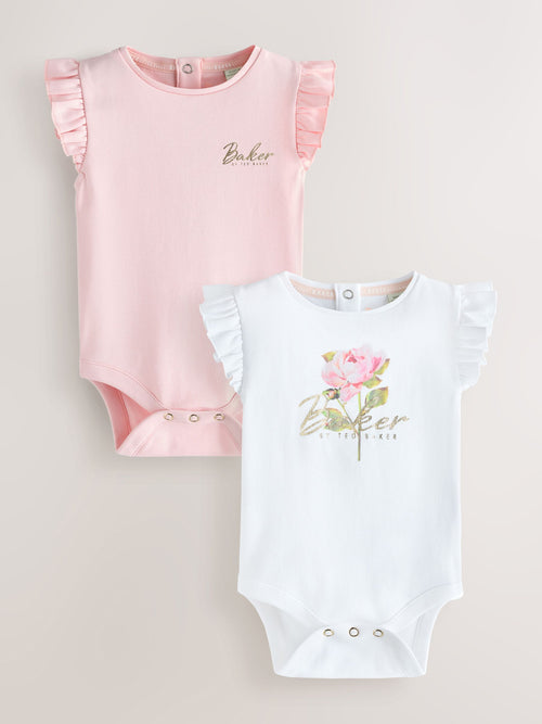 Baker by Ted Baker 2 Pack White/Pink Frill Bodysuits image 1