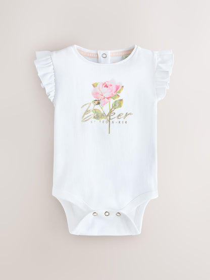 Baker by Ted Baker 2 Pack White/Pink Frill Bodysuits image 2
