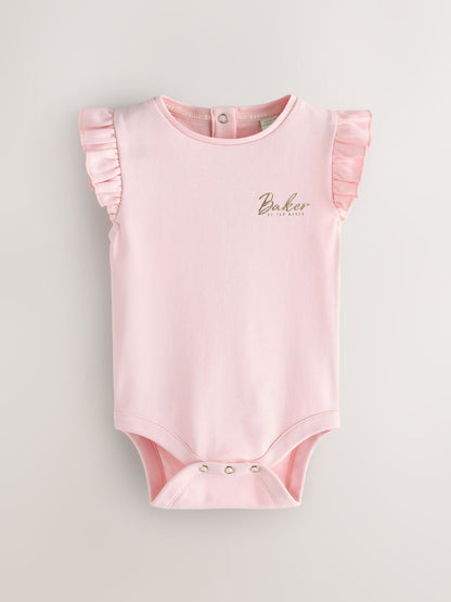 Baker by Ted Baker 2 Pack White/Pink Frill Bodysuits image 3