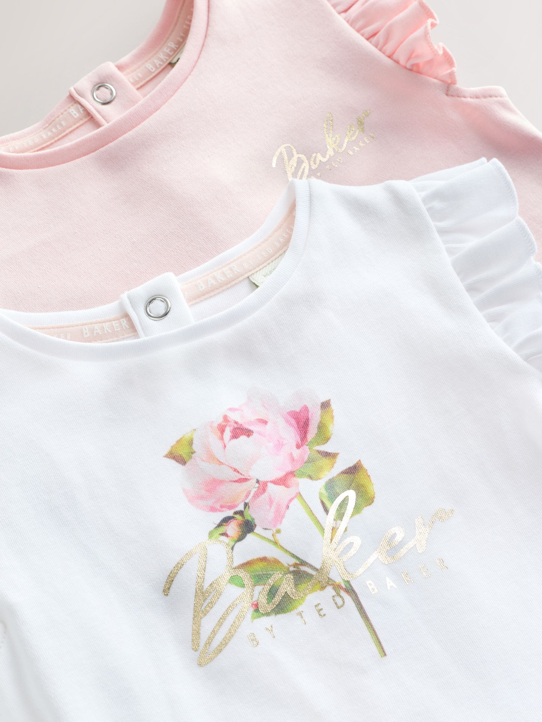 Baker by Ted Baker 2 Pack White/Pink Frill Bodysuits image 5