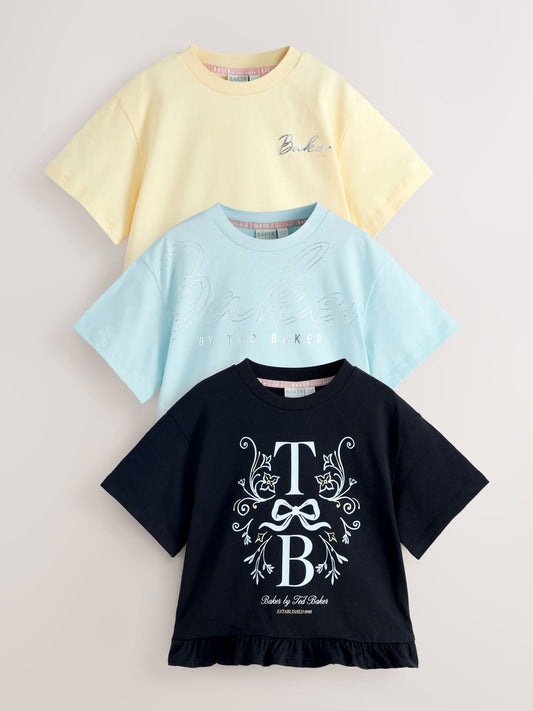 Dsiney Kidz - Baker by Ted Baker 3 Pack Boxy Fit Frill Graphic Printed T-Shirts image 1