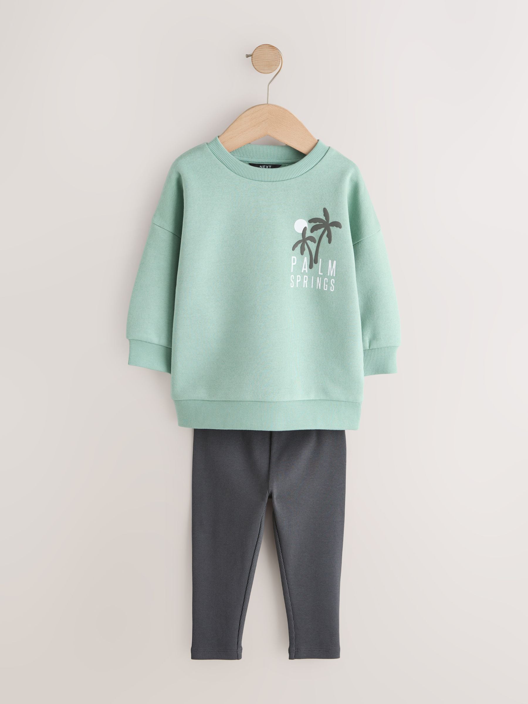 Sage Green Crew Neck Sweatshirt and Leggings Set (3mths-7yrs) image 4