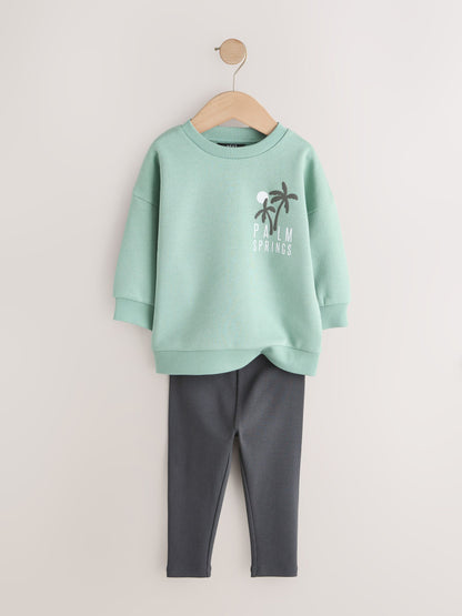 Sage Green Crew Neck Sweatshirt and Leggings Set (3mths-7yrs) image 5