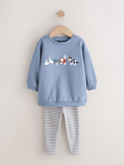 Mid Blue Crew Neck Sweatshirt and Leggings Set (3mths-7yrs) image 5