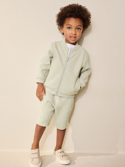 Sage Green Jersey Bomber and Shorts Set (3mths-7yrs) image 2