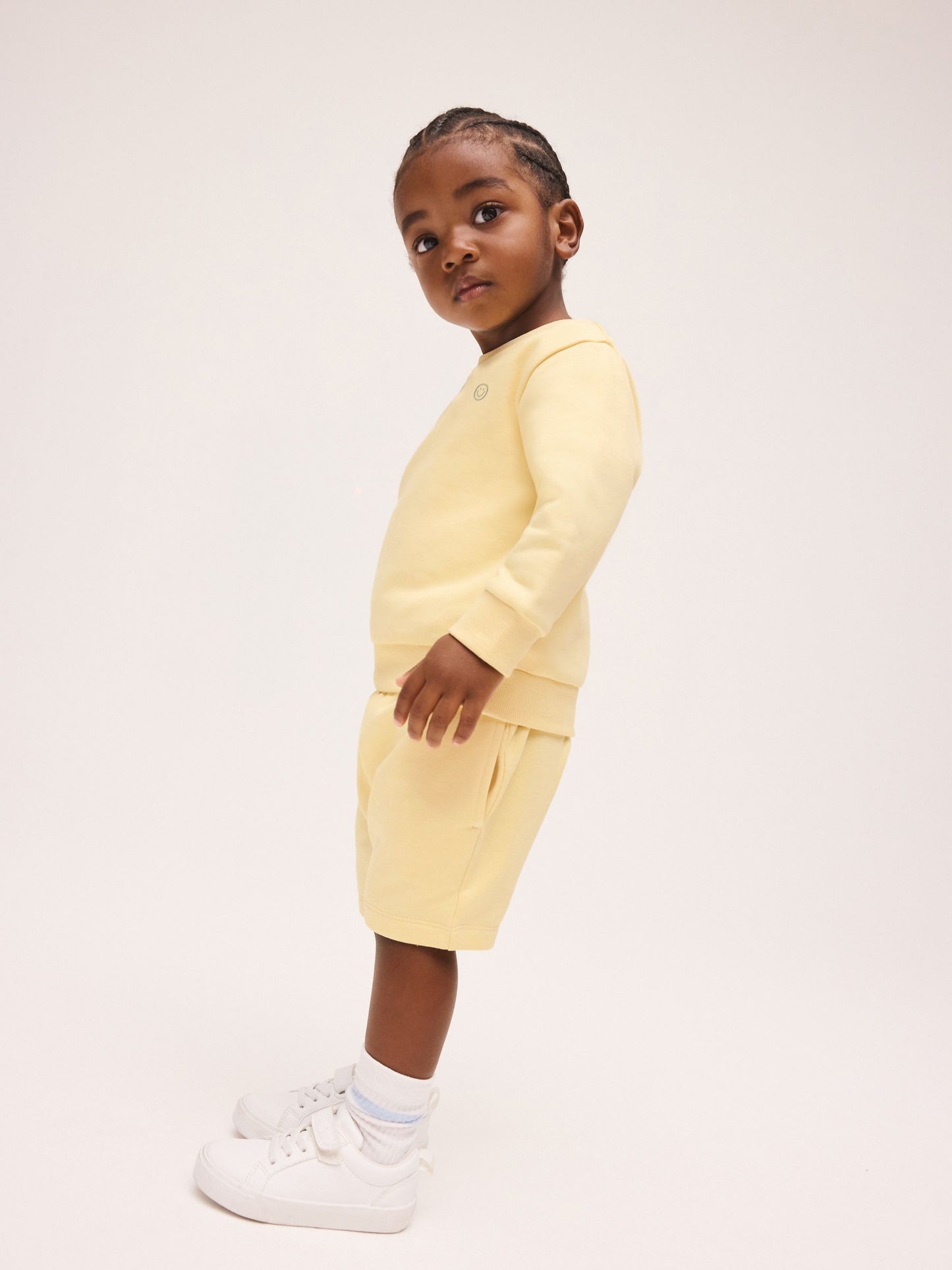 Light Yellow Single Plain Crew Neck Sweatshirt and Shorts Set (3mths-7yrs) image 1