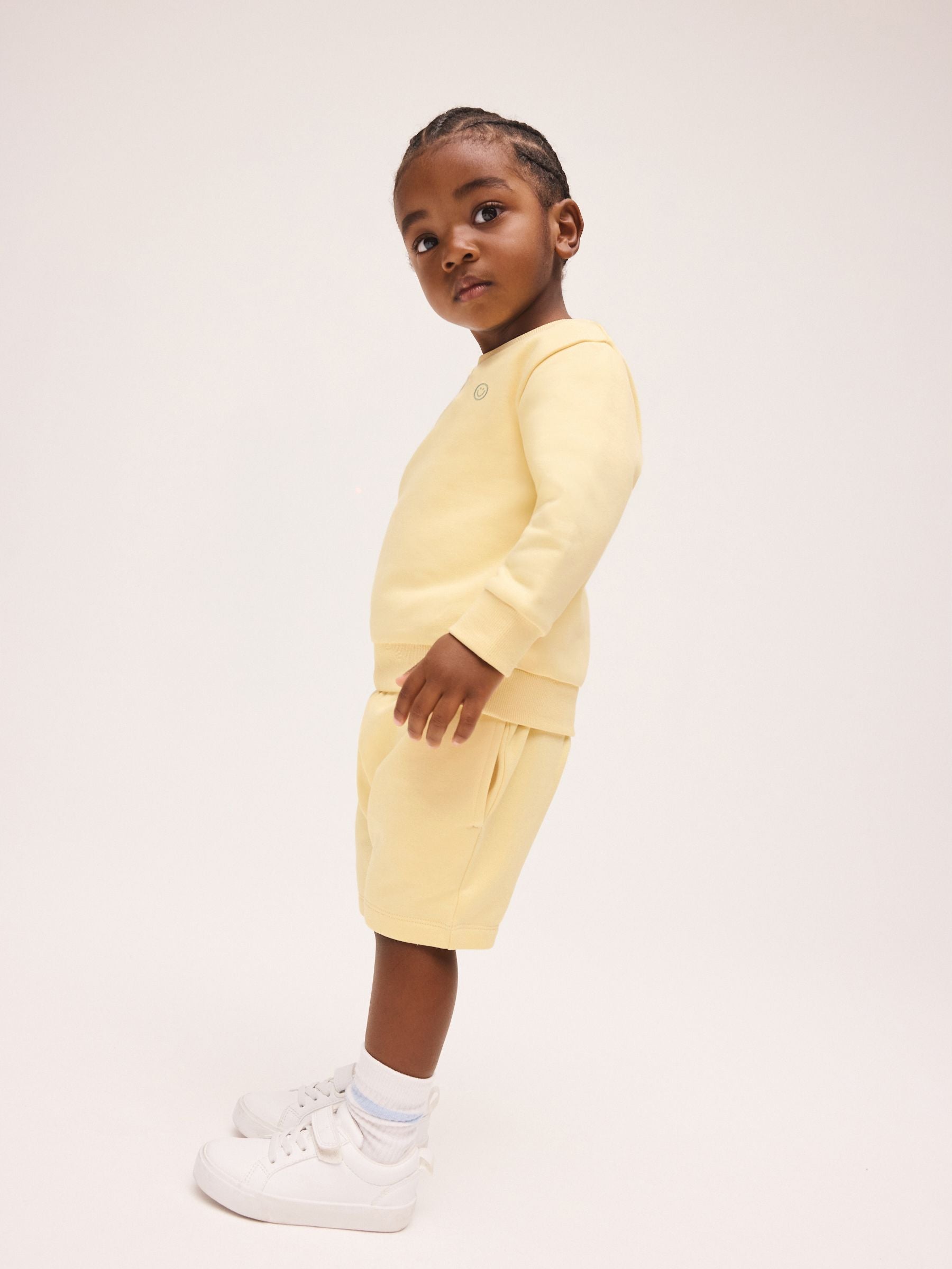 Light Yellow Single Plain Crew Neck Sweatshirt and Shorts Set (3mths-7yrs) image 1