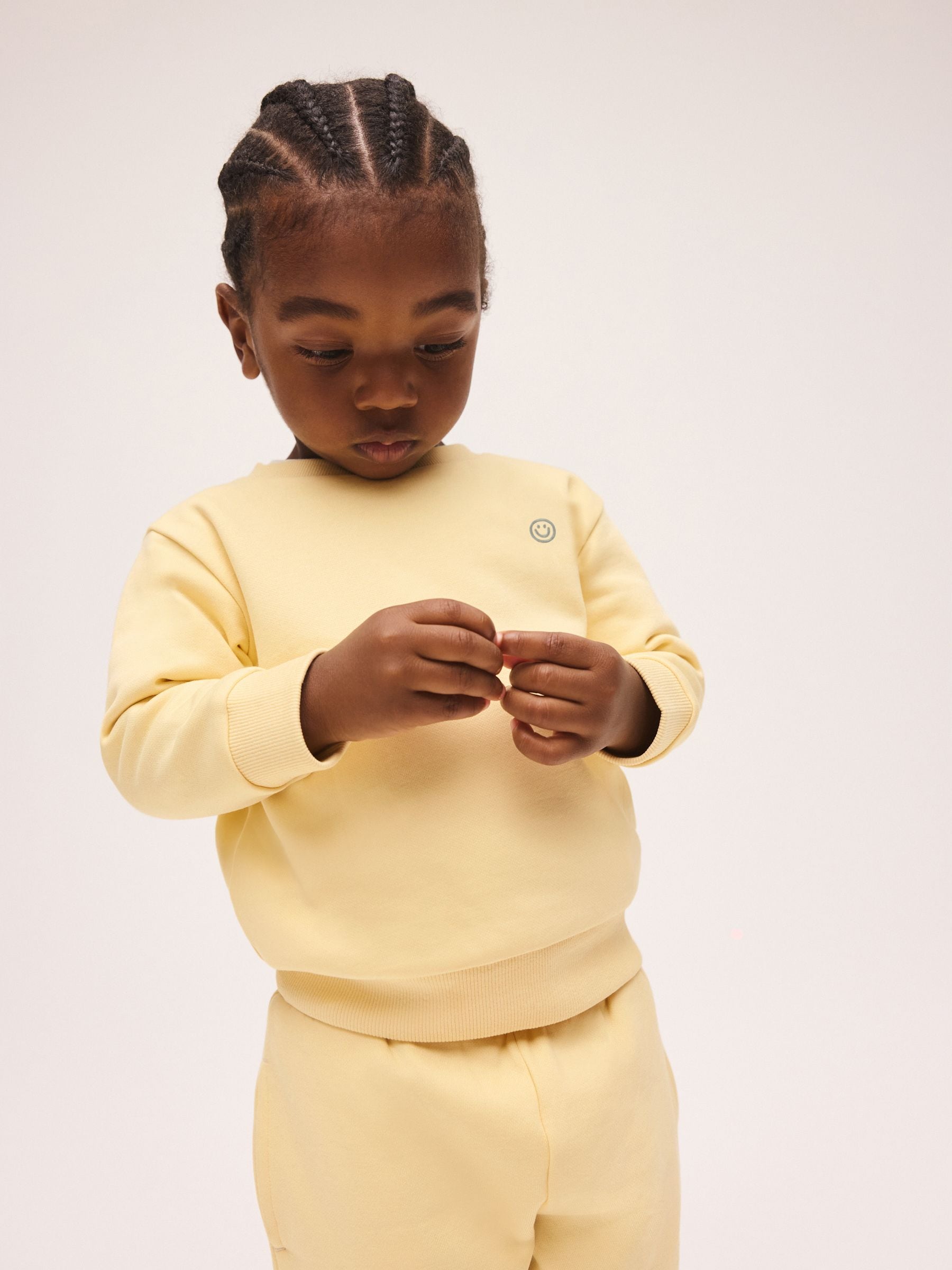 Light Yellow Single Plain Crew Neck Sweatshirt and Shorts Set (3mths-7yrs) image 3