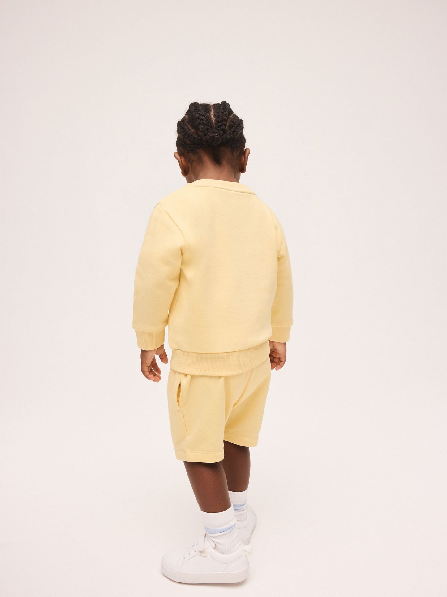 Light Yellow Single Plain Crew Neck Sweatshirt and Shorts Set (3mths-7yrs) image 4