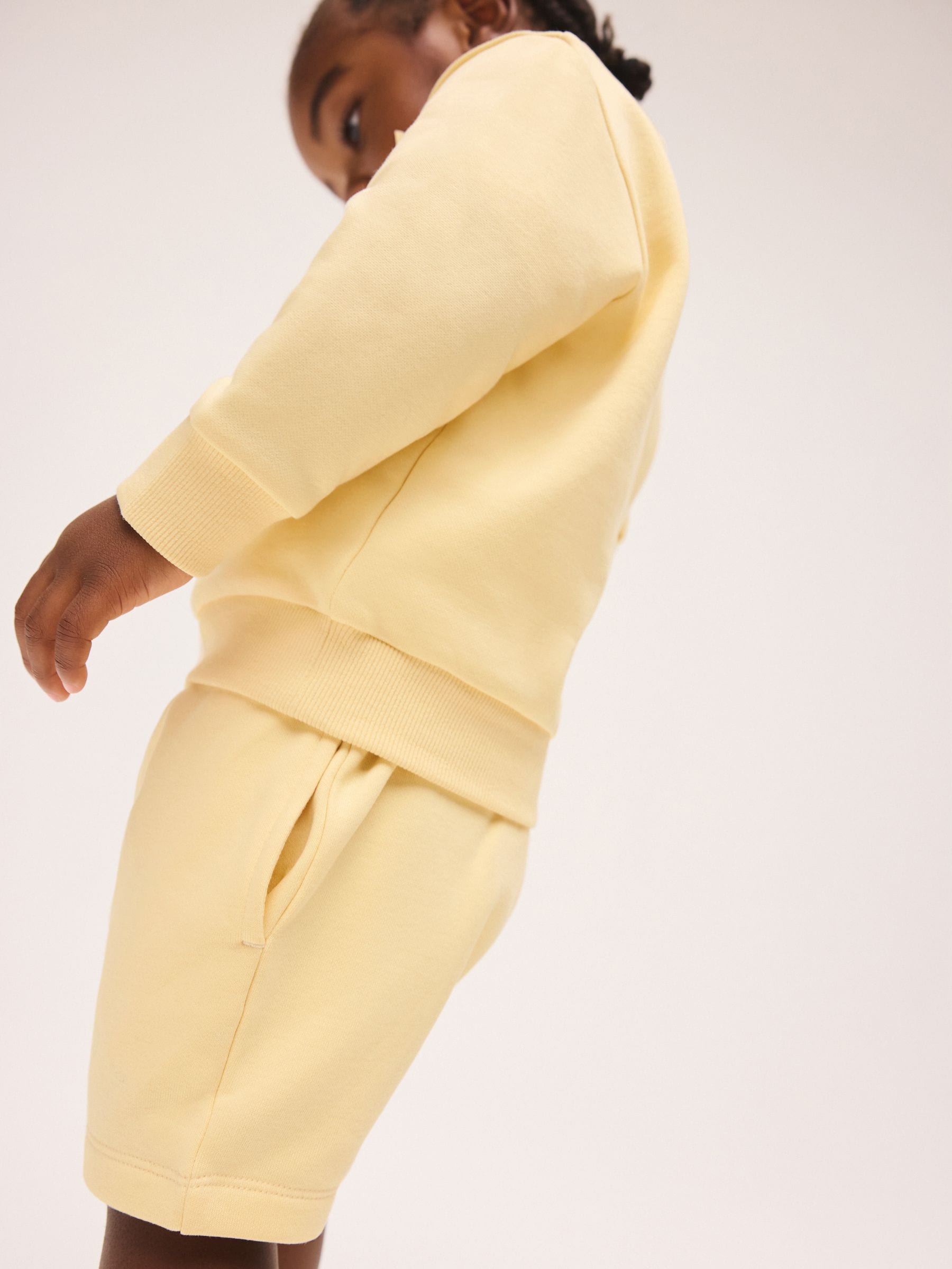 Light Yellow Single Plain Crew Neck Sweatshirt and Shorts Set (3mths-7yrs) image 5