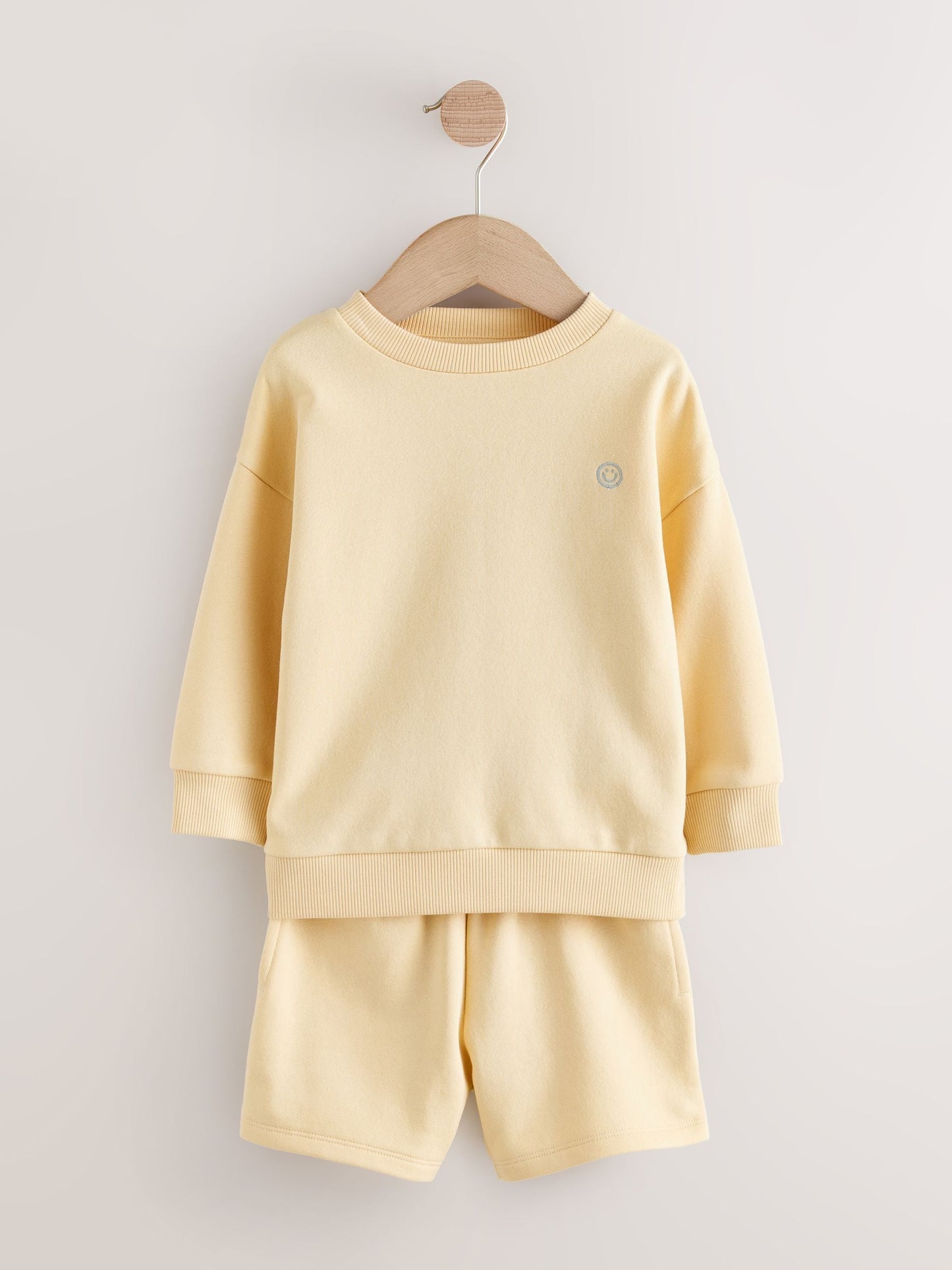 Light Yellow Single Plain Crew Neck Sweatshirt and Shorts Set (3mths-7yrs) image 6