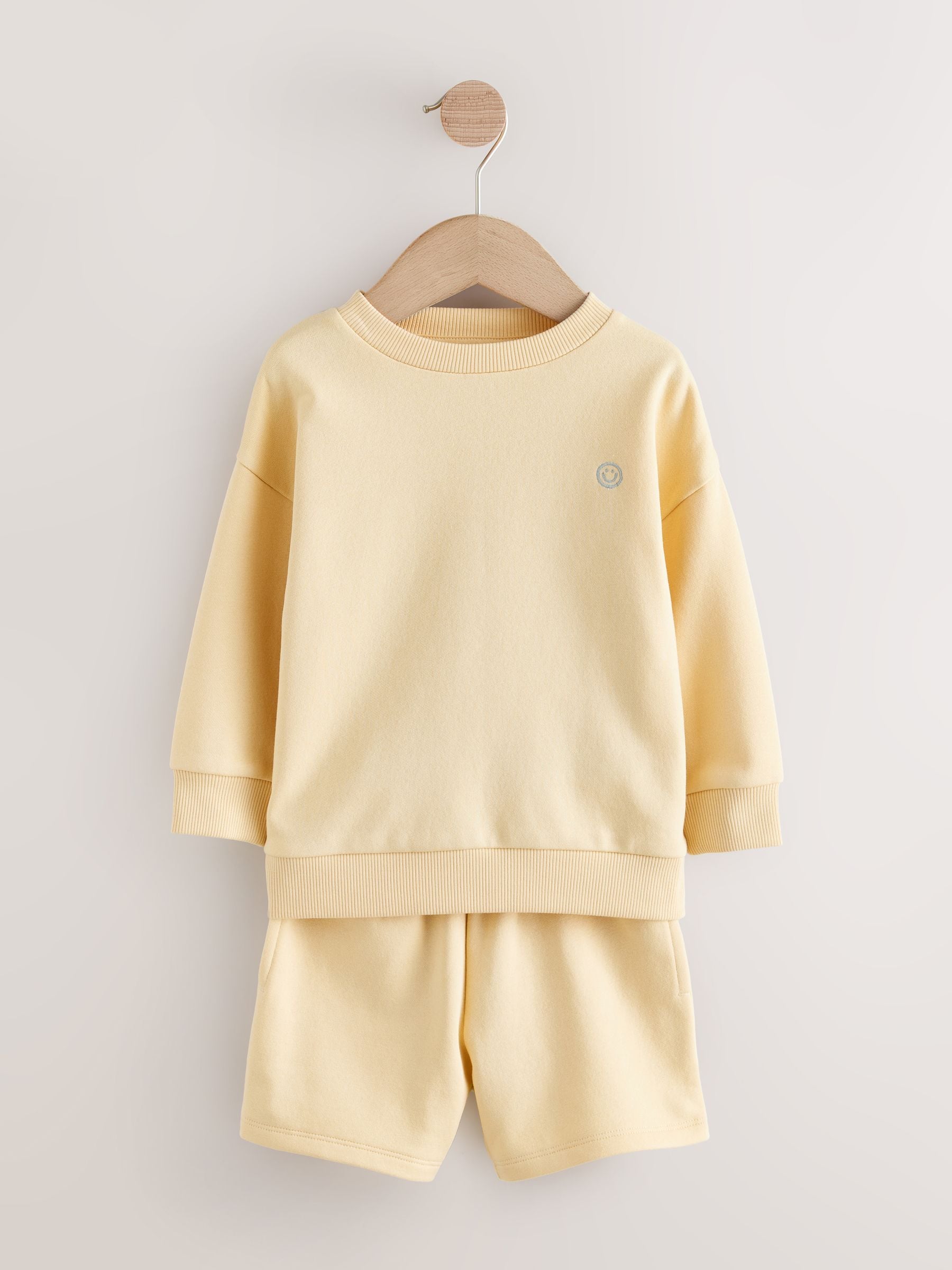 Light Yellow Single Plain Crew Neck Sweatshirt and Shorts Set (3mths-7yrs) image 6