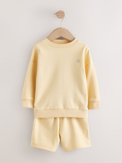 Light Yellow Single Plain Crew Neck Sweatshirt and Shorts Set (3mths-7yrs) image 6