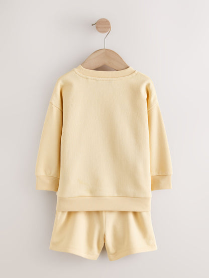 Light Yellow Single Plain Crew Neck Sweatshirt and Shorts Set (3mths-7yrs) image 7