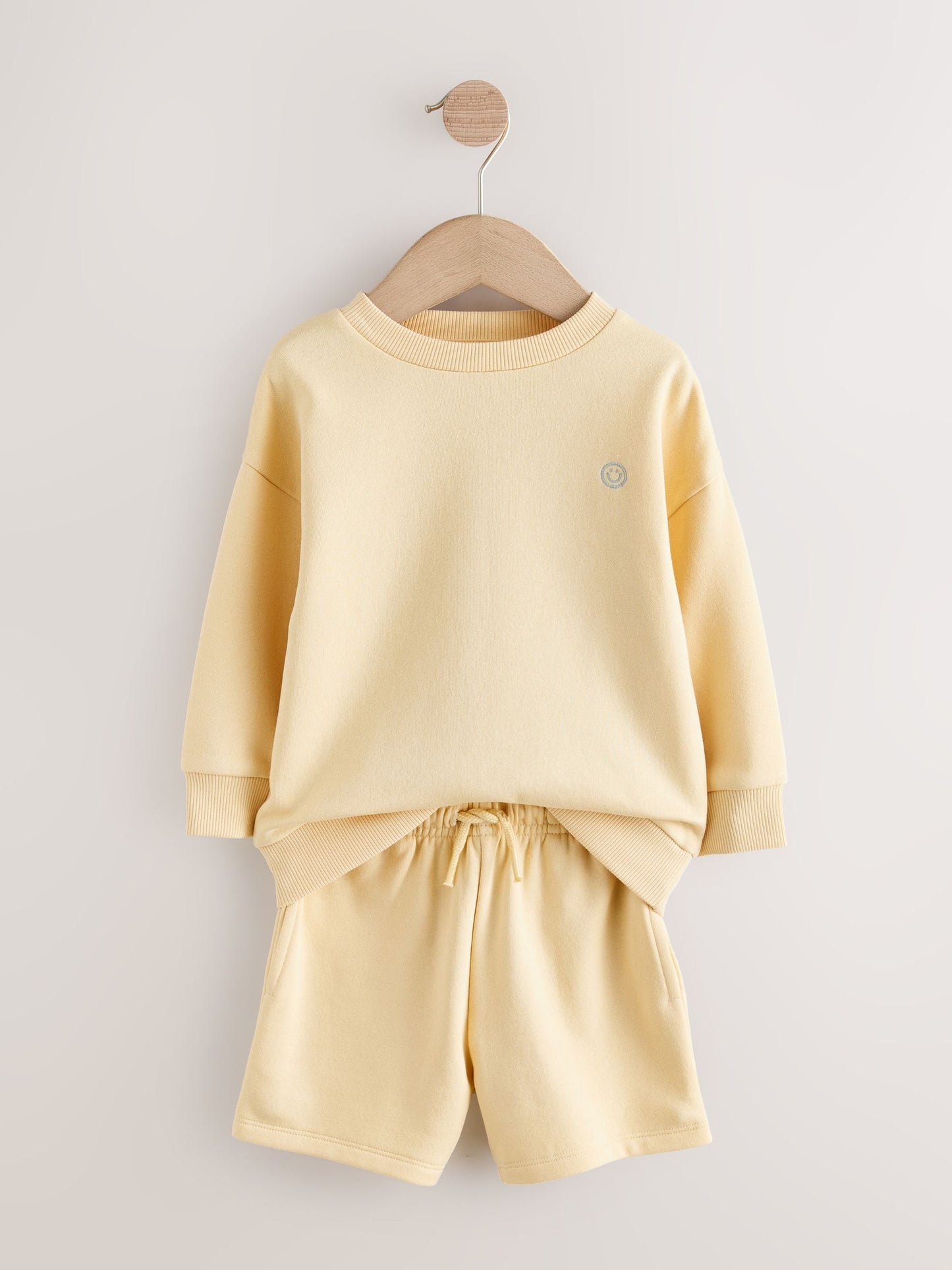 Light Yellow Single Plain Crew Neck Sweatshirt and Shorts Set (3mths-7yrs) image 8