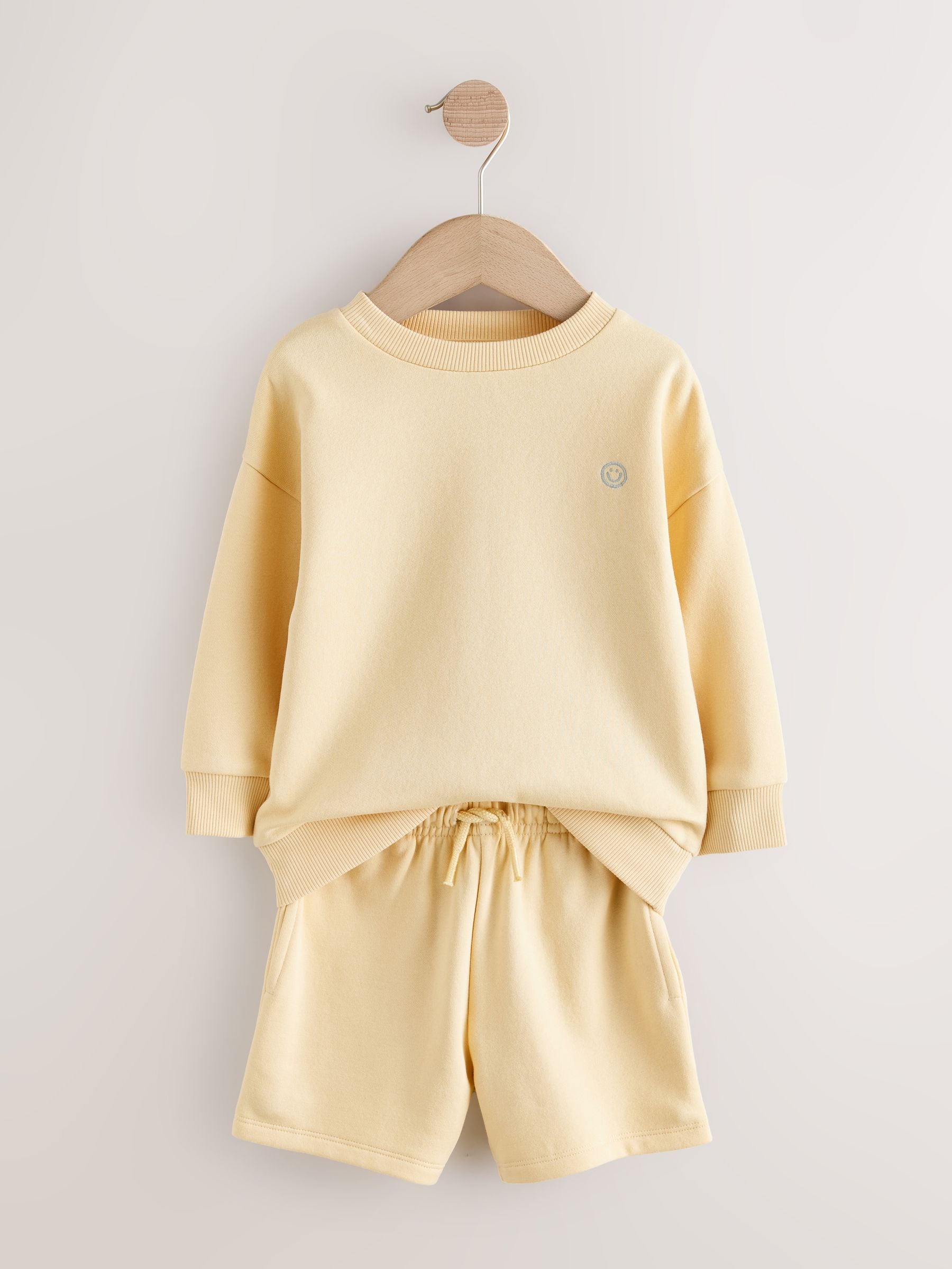Light Yellow Single Plain Crew Neck Sweatshirt and Shorts Set (3mths-7yrs) image 8