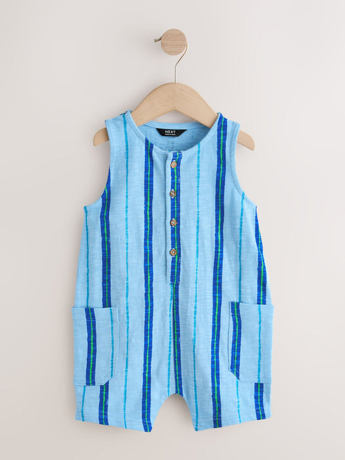Blue Striped Textured Cotton Romper (3mths-7yrs) image 1