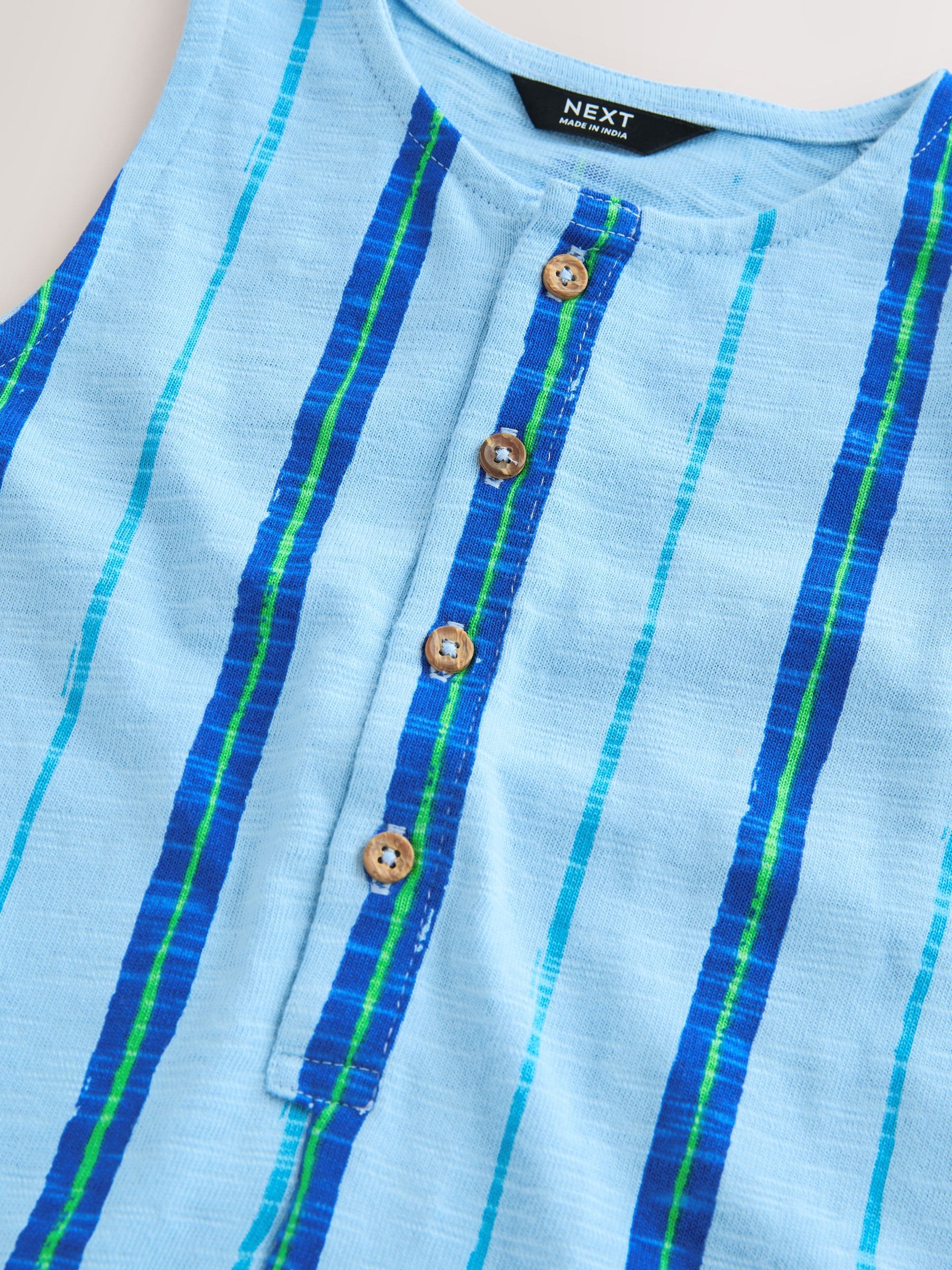 Blue Striped Textured Cotton Romper (3mths-7yrs) image 3