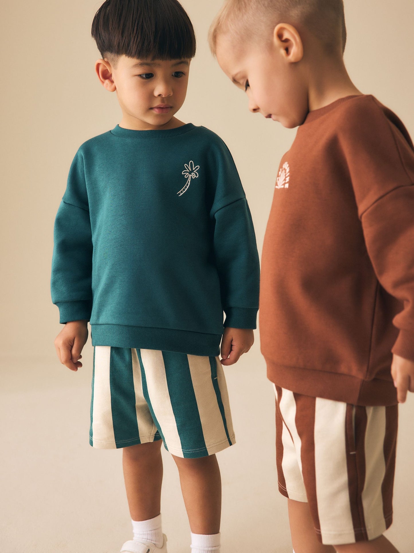 Rust Brown and Teal Crew Neck Sweatshirt and Shorts 2 Pack Set (3mths-7yrs) image 3