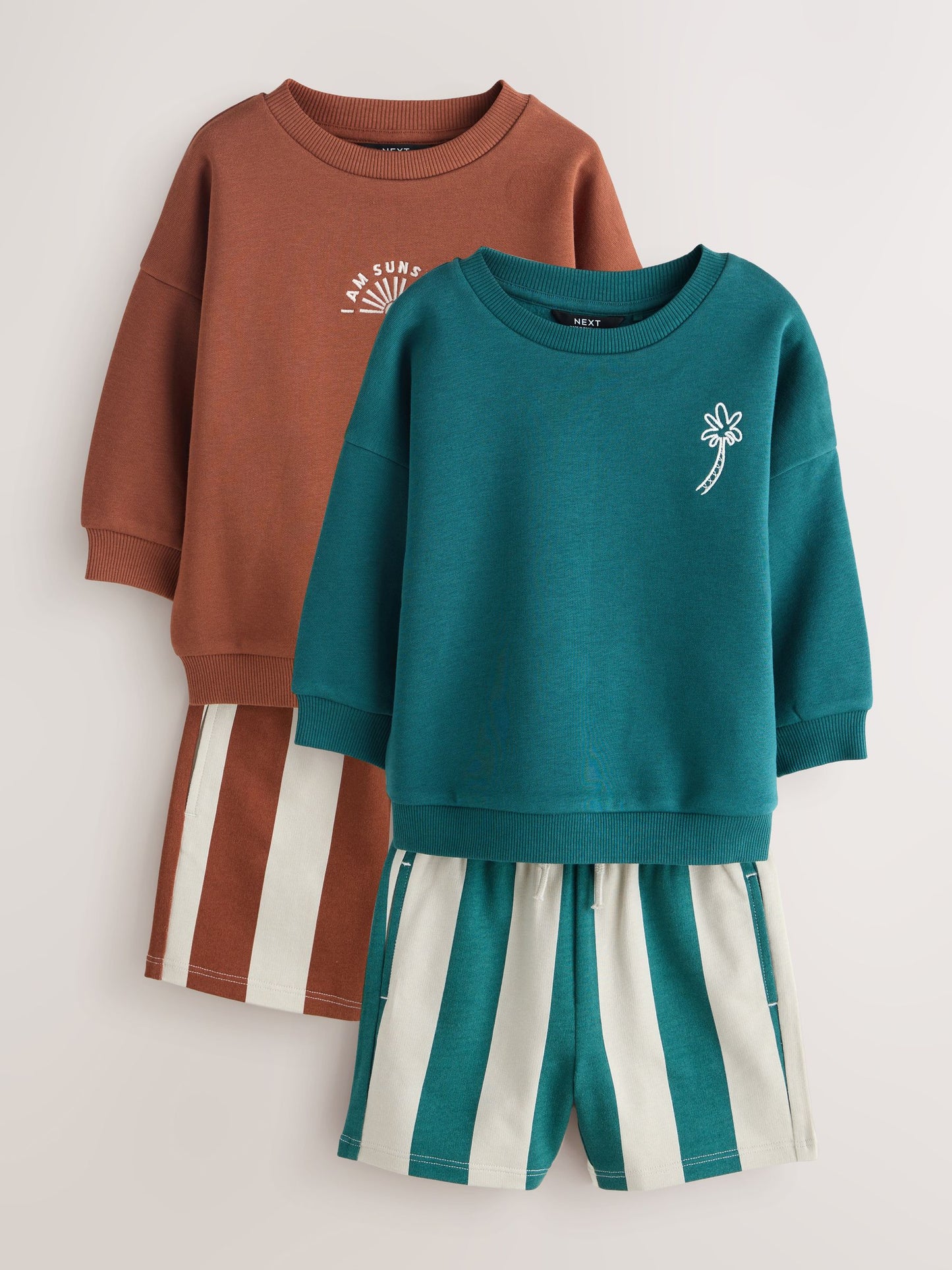 Rust Brown and Teal Crew Neck Sweatshirt and Shorts 2 Pack Set (3mths-7yrs) image 4
