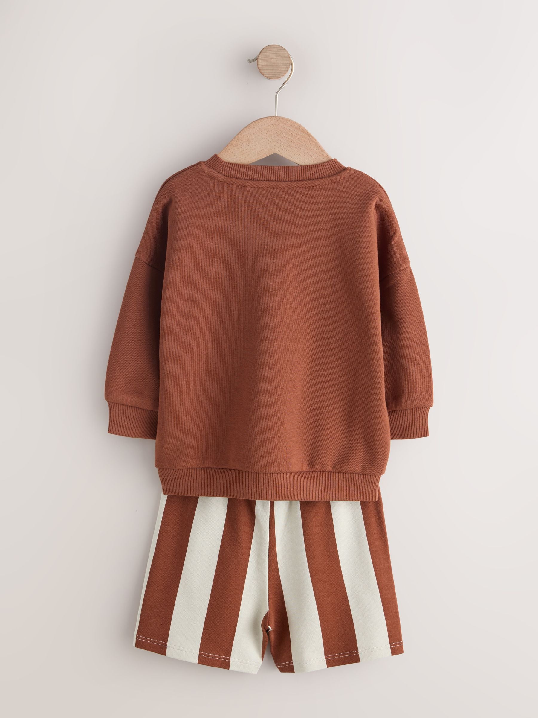 Rust Brown and Teal Crew Neck Sweatshirt and Shorts 2 Pack Set (3mths-7yrs) image 7