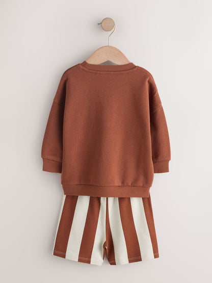 Rust Brown and Teal Crew Neck Sweatshirt and Shorts 2 Pack Set (3mths-7yrs) image 7