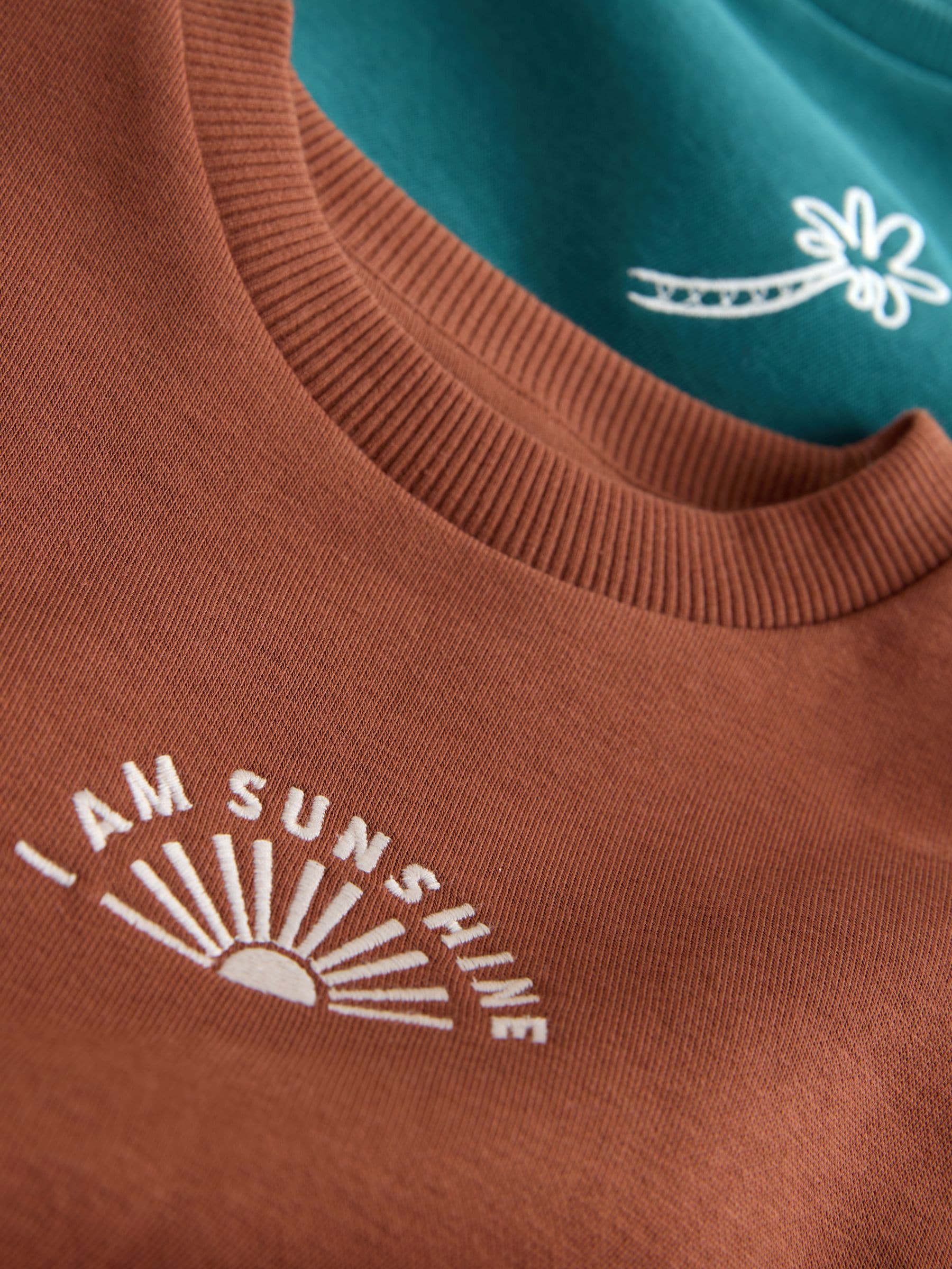 Rust Brown and Teal Crew Neck Sweatshirt and Shorts 2 Pack Set (3mths-7yrs) image 9