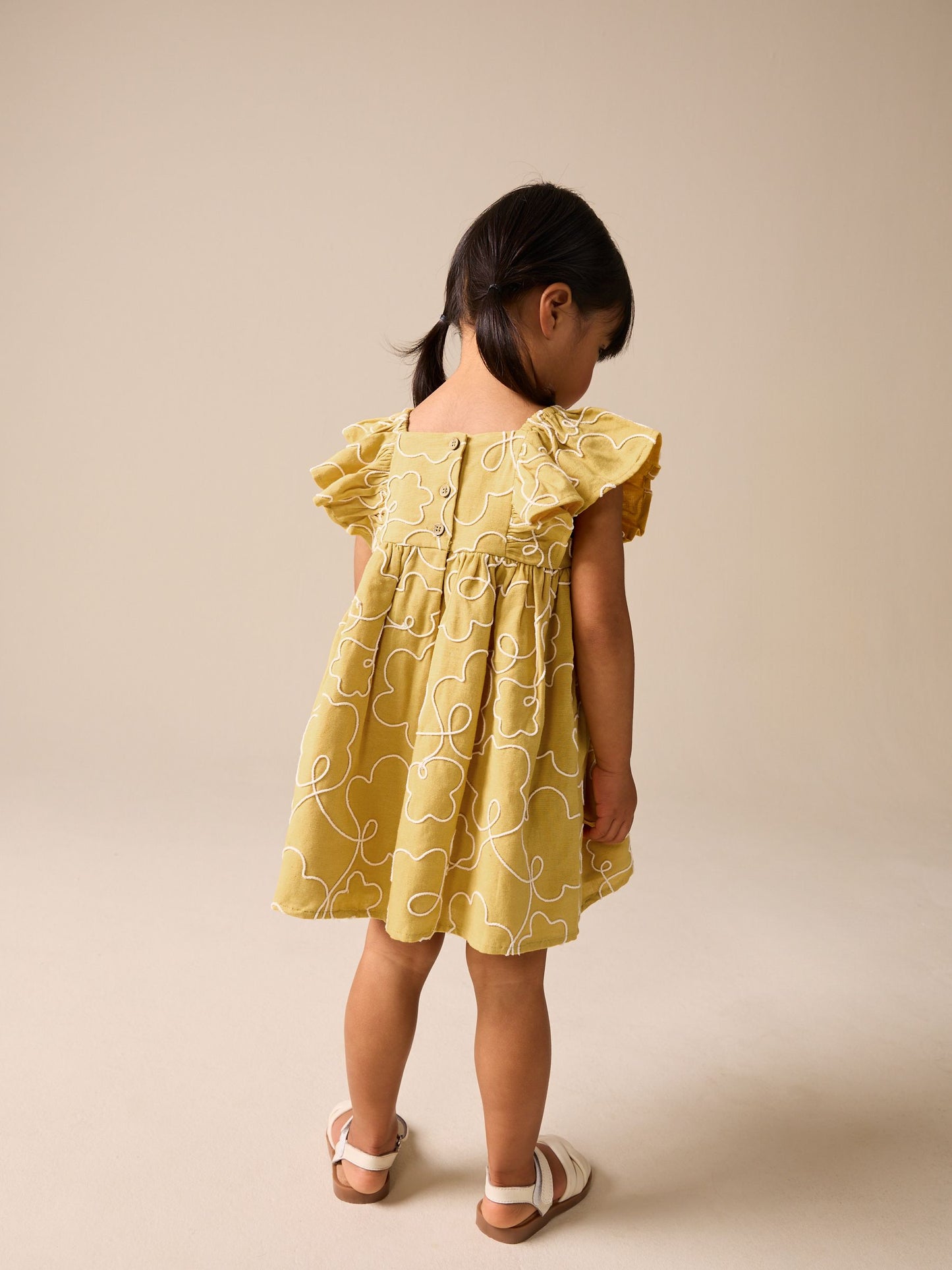 Ochre Yellow Embroidered Angel Sleeve Dress (3mths-8yrs) image 3