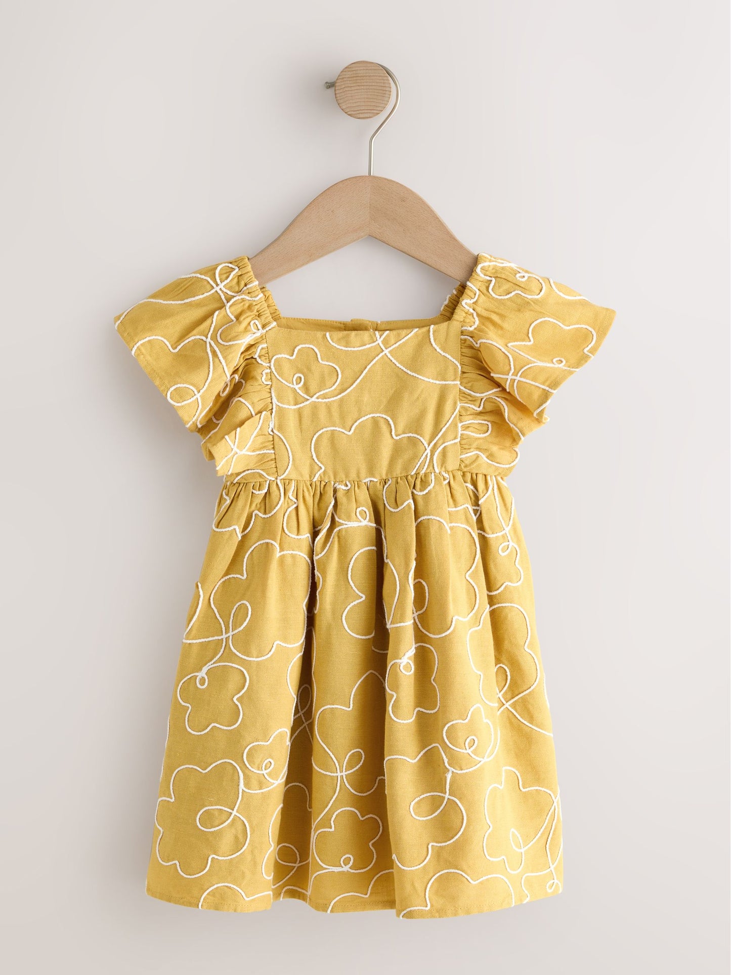 Ochre Yellow Embroidered Angel Sleeve Dress (3mths-8yrs) image 4