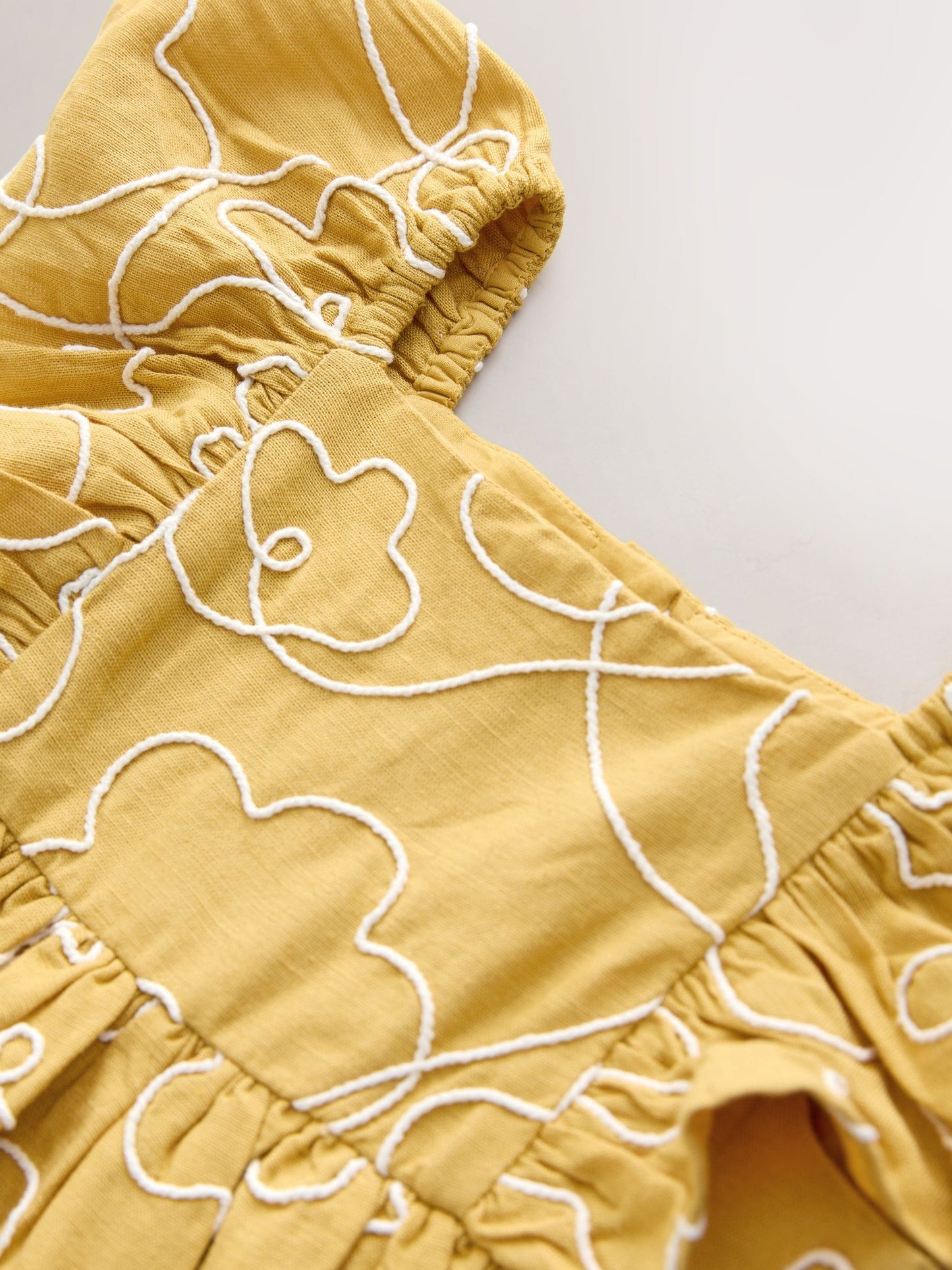 Ochre Yellow Embroidered Angel Sleeve Dress (3mths-8yrs) image 6