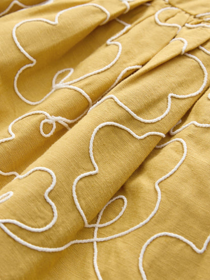 Ochre Yellow Embroidered Angel Sleeve Dress (3mths-8yrs) image 7