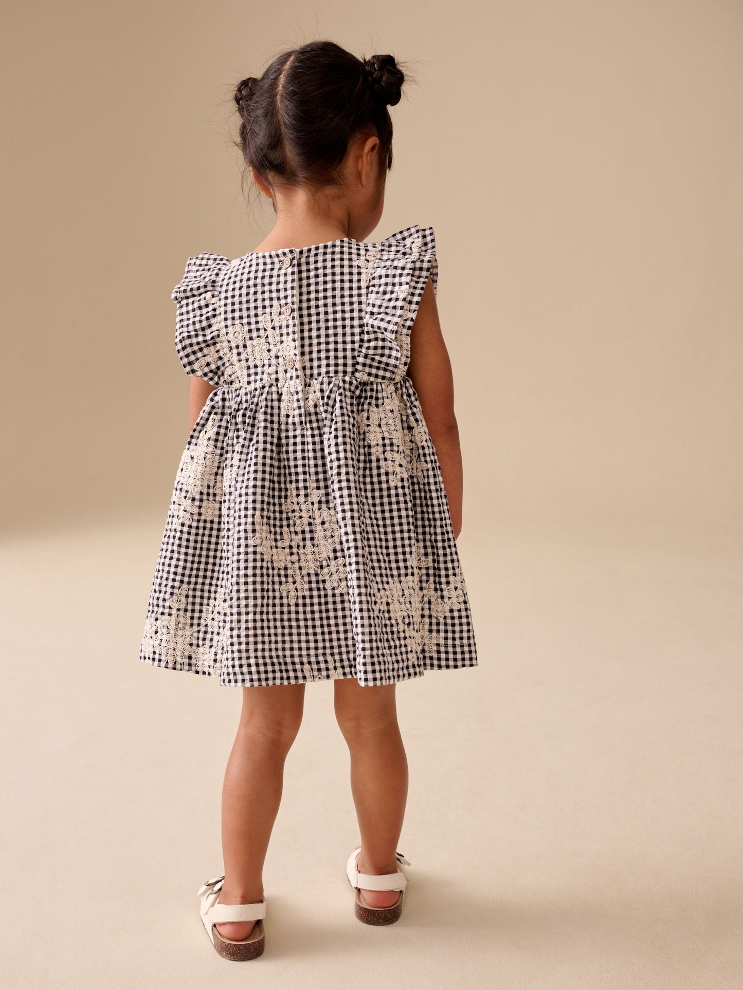 Black/White Gingham Embroidered Frill Sleeve Dress (3mths-8yrs) image 3